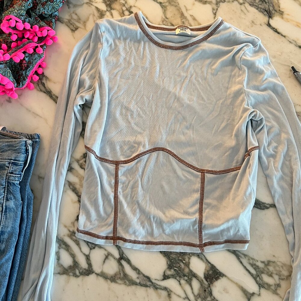 Sunday Best Long Sleeve light blue with brown seam